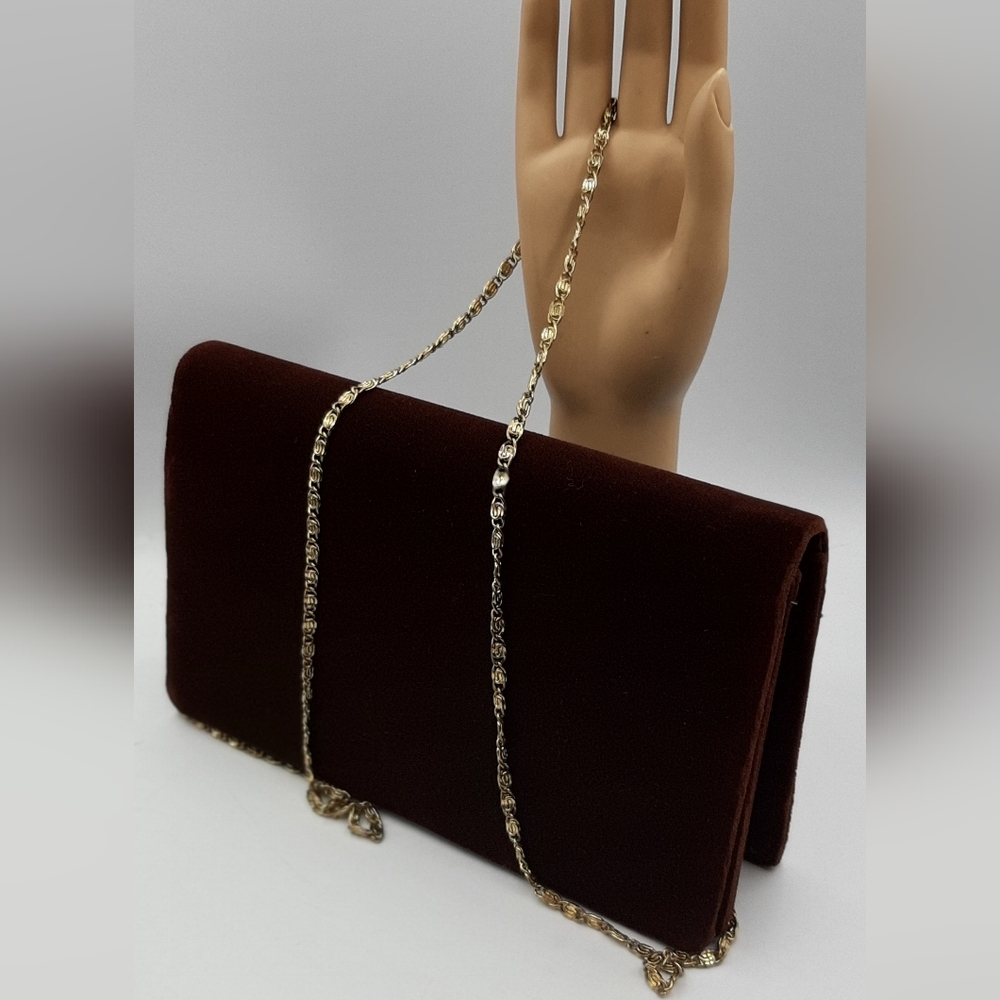 Vintage Carolyne Barton Night Brown Velvet With Gold Chain Shoulder Strap